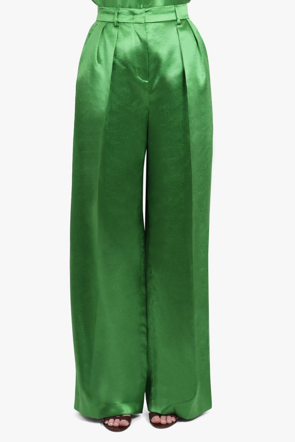 ROCHAS RTW High Waisted Pleat Wide Leg Pant | Golf Green