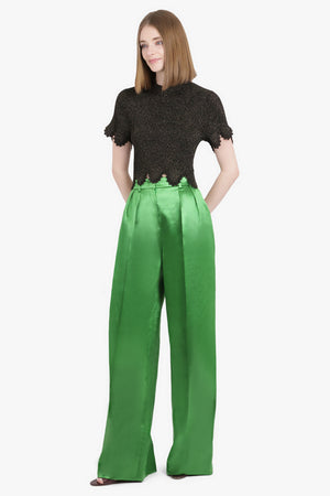 High Waisted Pleat Wide Leg Pant | Golf Green