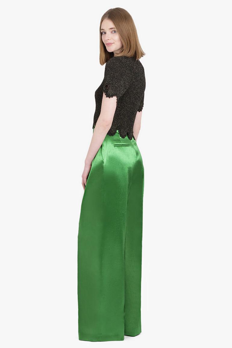 ROCHAS RTW High Waisted Pleat Wide Leg Pant | Golf Green