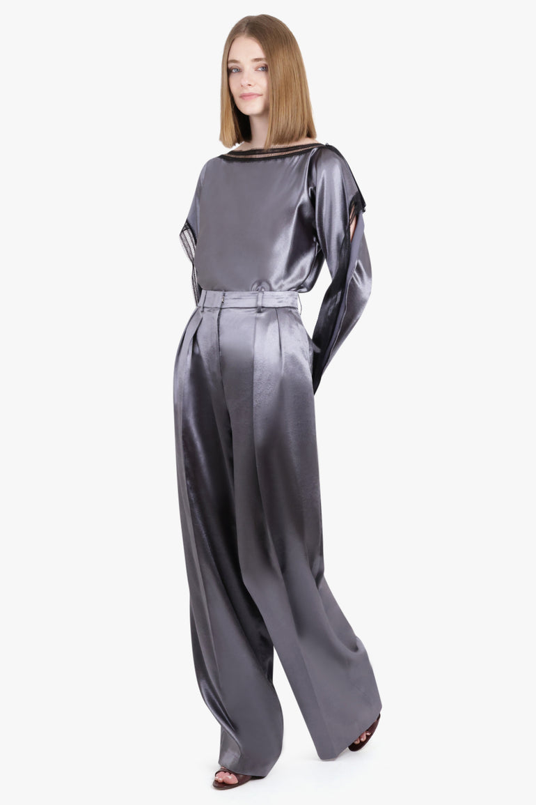 ROCHAS RTW High Waisted Pleat Wide Leg Pant | Grey Boulevard