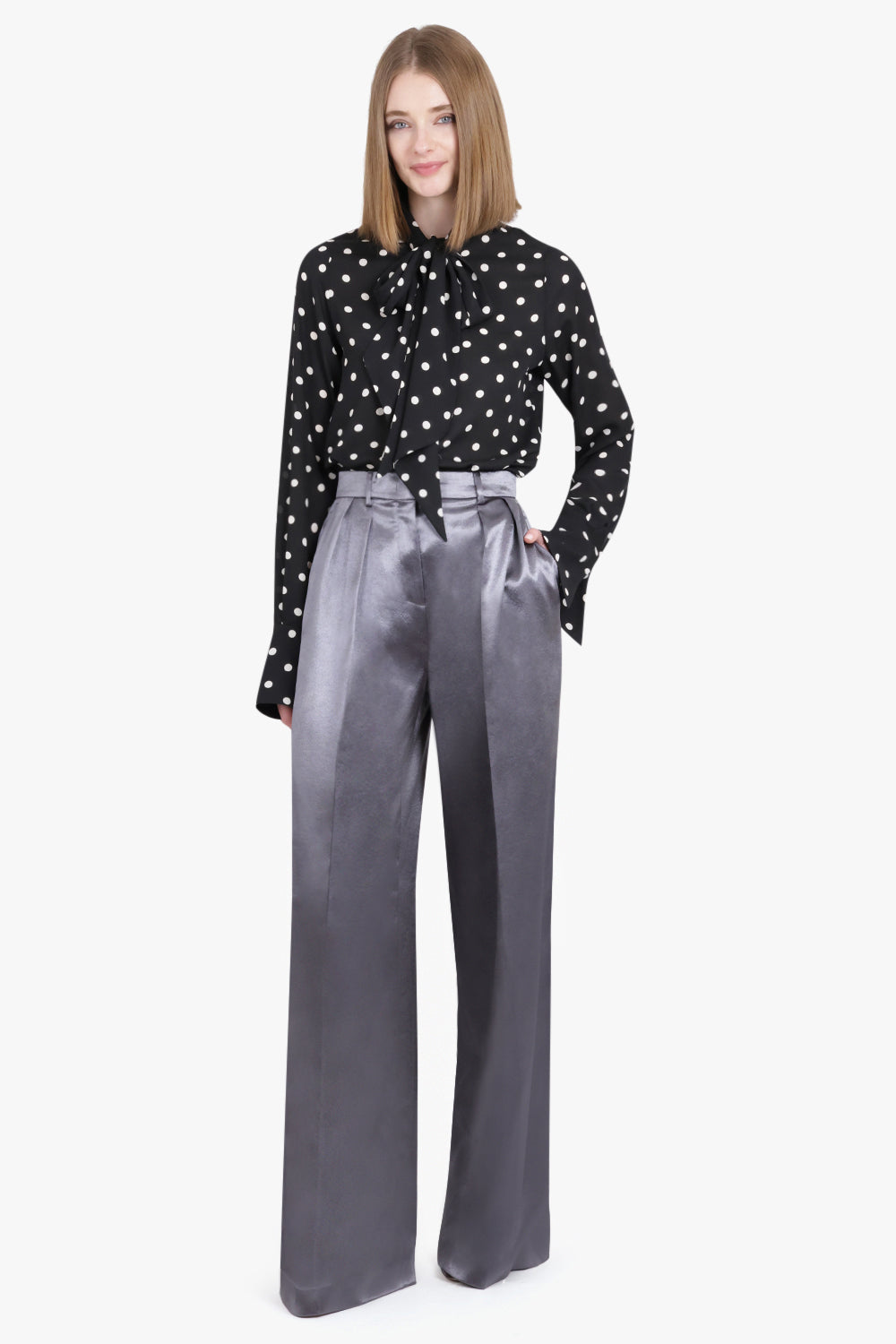 ROCHAS RTW High Waisted Pleat Wide Leg Pant | Grey Boulevard