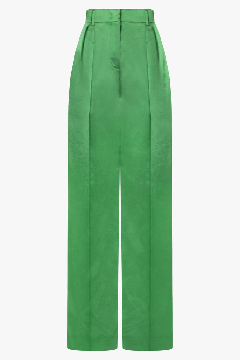 ROCHAS RTW High Waisted Pleat Wide Leg Pant | Golf Green