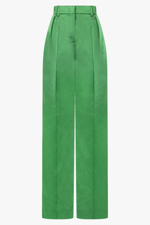 High Waisted Pleat Wide Leg Pant | Golf Green