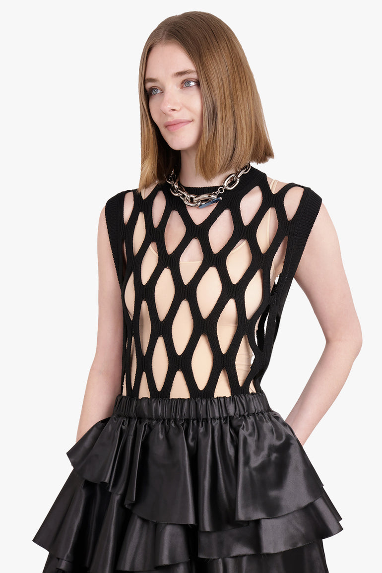 COMME DES GARCONS RTW Mesh Sleeveless Knitted Top | Black