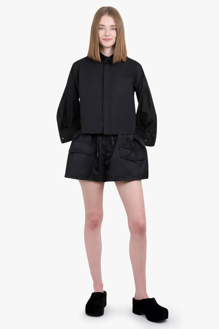 SACAI RTW Crop Shirt with Balloon Sleeve Detail | Black