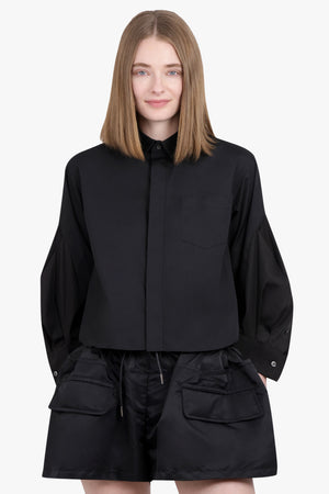 SACAI RTW Crop Shirt with Balloon Sleeve Detail | Black