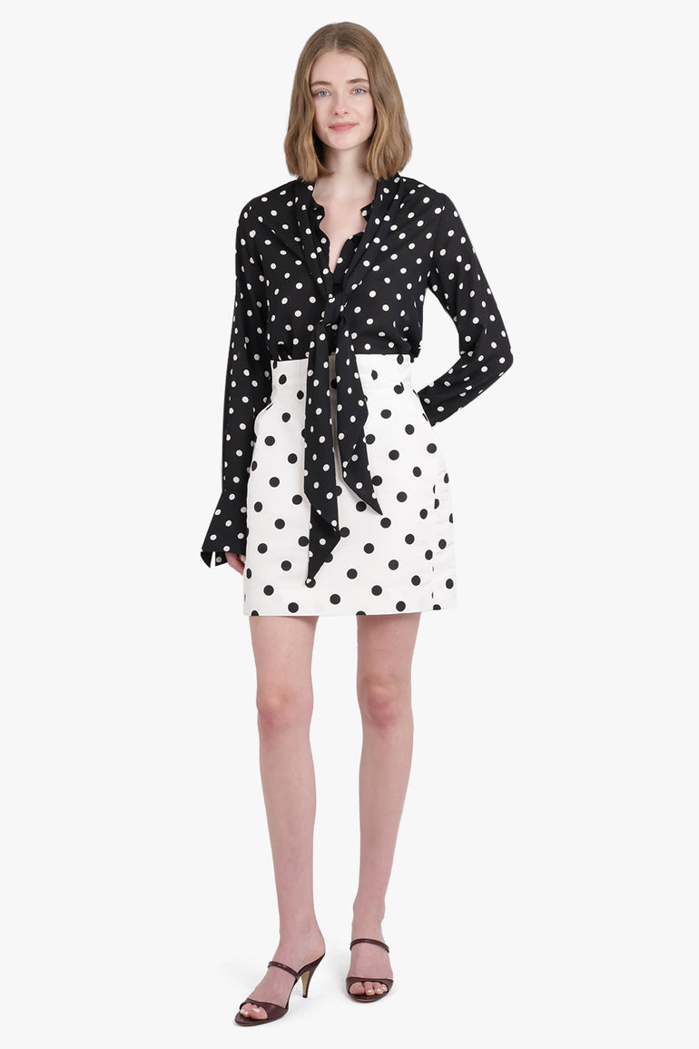 NINA RICCI RTW Polka Dot Print High-Waisted Mini Skirt | White/Black