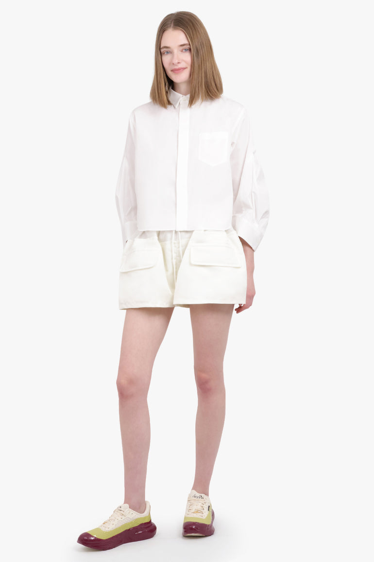 SACAI RTW Crop Shirt with Balloon Sleeve Detail | Off White