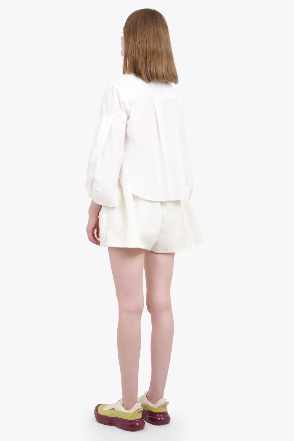 SACAI RTW Crop Shirt with Balloon Sleeve Detail | Off White