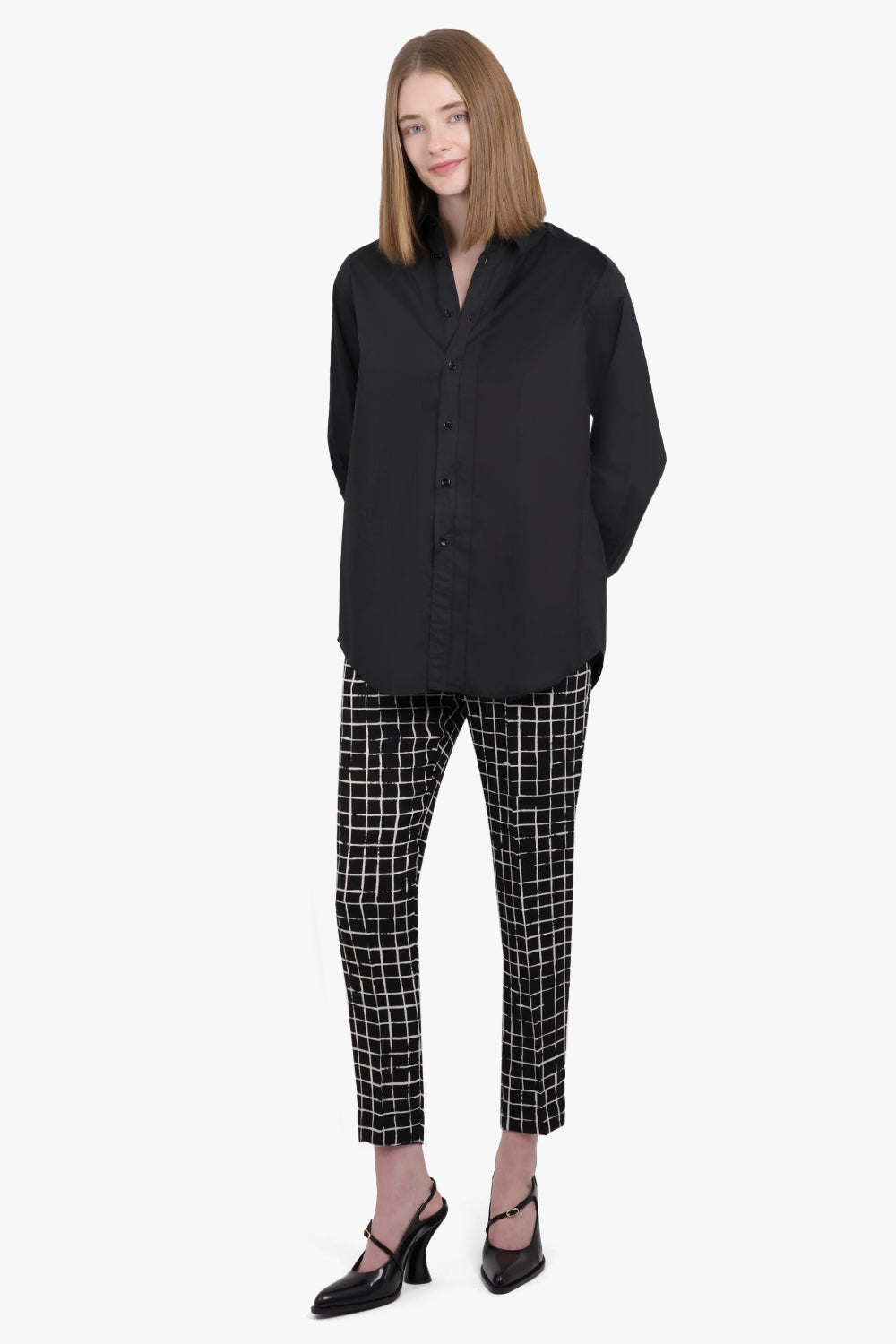 DRIES VAN NOTEN RTW Palmira Check Print Tapered Pant | Black/White