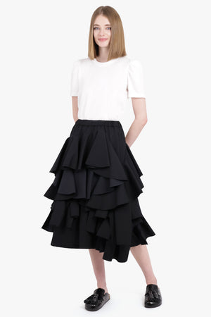 COMME DES GARCONS RTW Asymmetric Contrast Ruffle Midi Skirt | Black