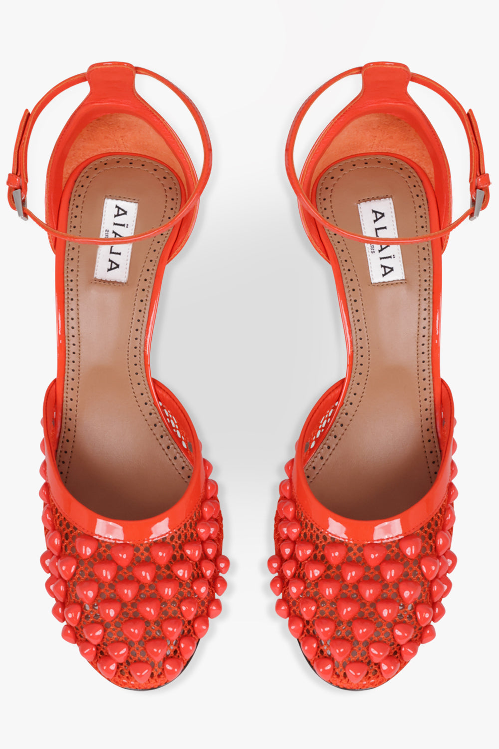 ALAIA SHOES Stud Fishnet Mesh 90mm Pointed Pump | Orange