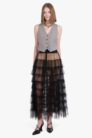 UMA WANG RTW Gram Layered Tulle Midi Skirt | Black