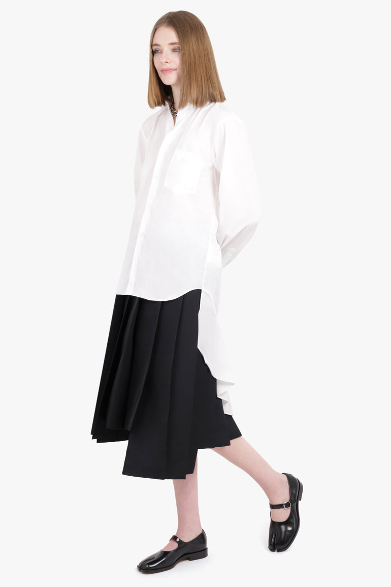 COMME DES GARCONS HOMME PLUS RTW Longline Hi-Lo L/S Ruffle Back Shirt | White