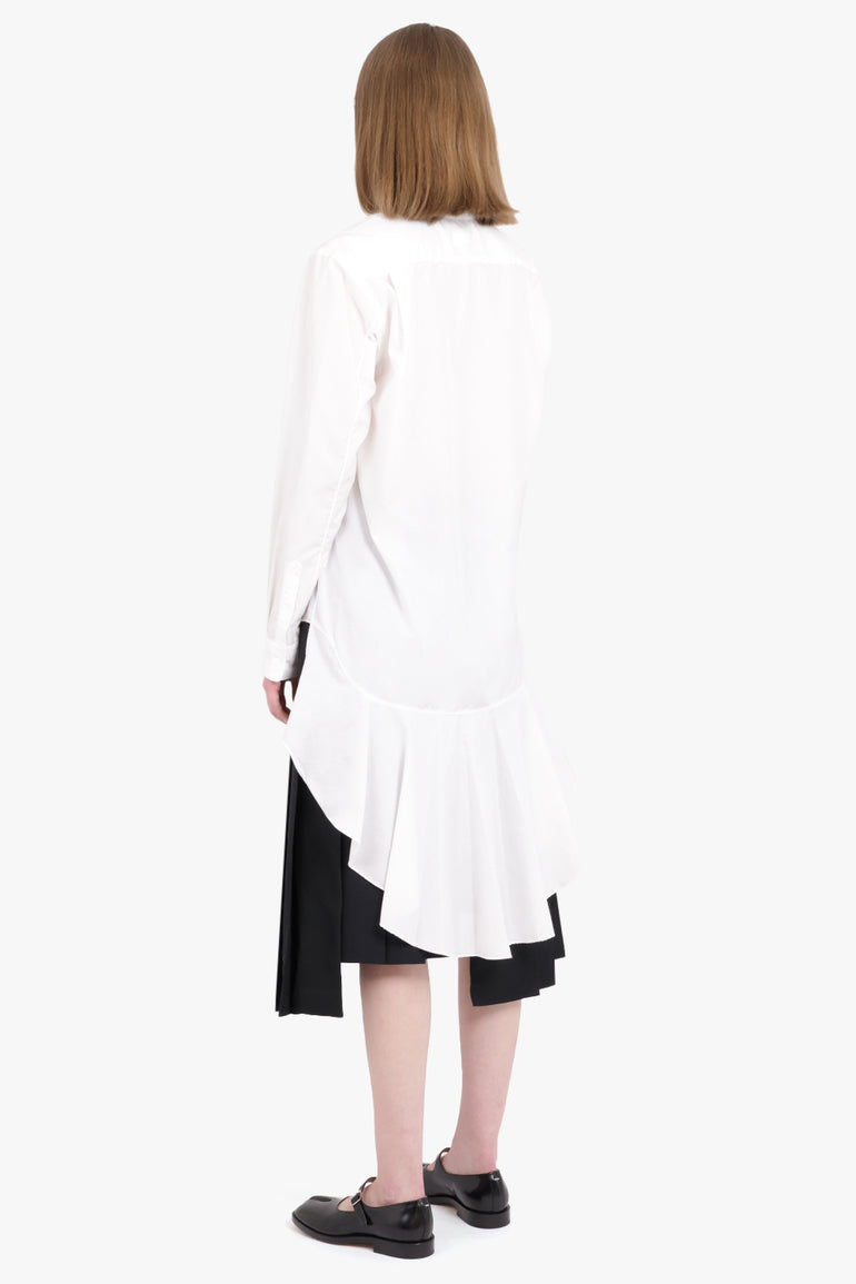 COMME DES GARCONS HOMME PLUS RTW Longline Hi-Lo L/S Ruffle Back Shirt | White