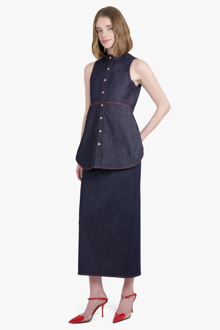 ALAIA RTW Sleeveless Denim Blouse | Dark Blue