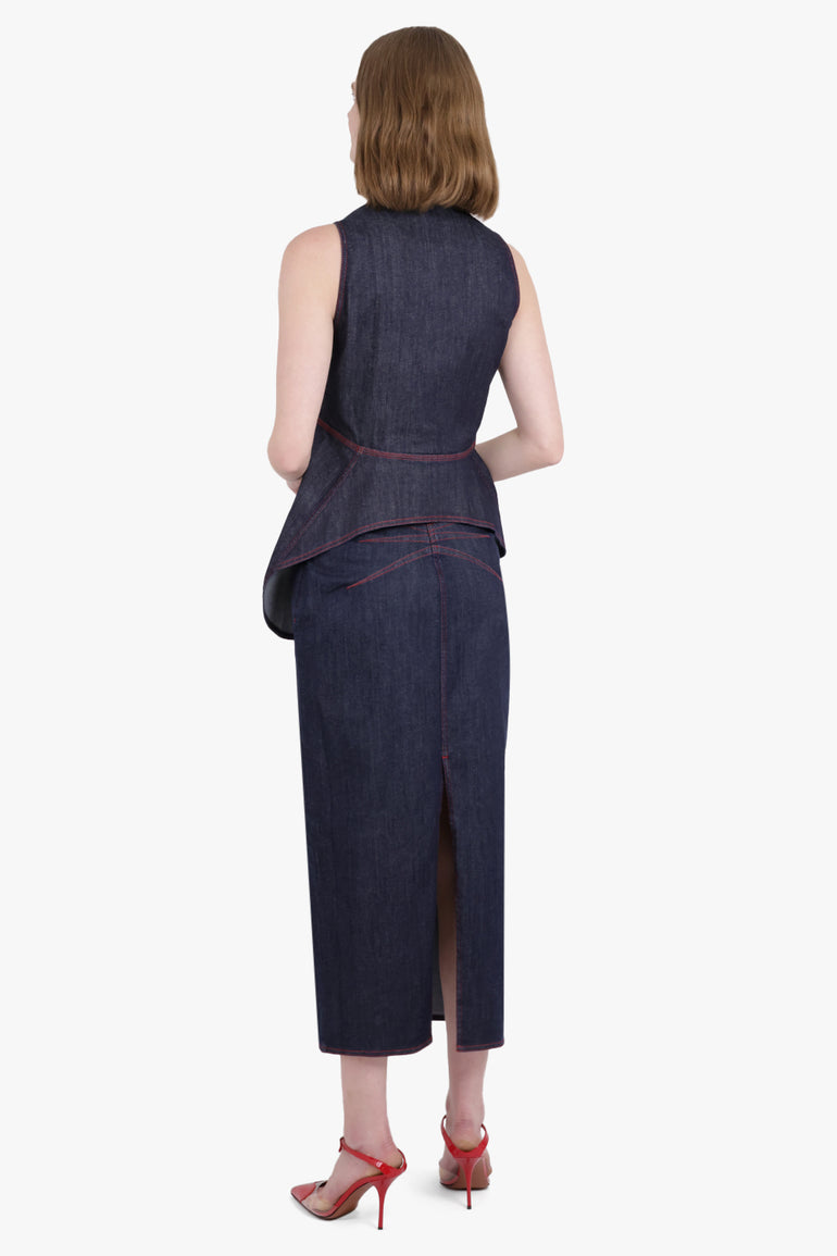 ALAIA RTW Sleeveless Denim Blouse | Dark Blue