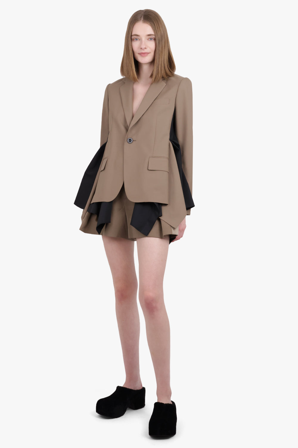 SACAI RTW Suiting Jacket With Shirt Detailing | Brown/Black