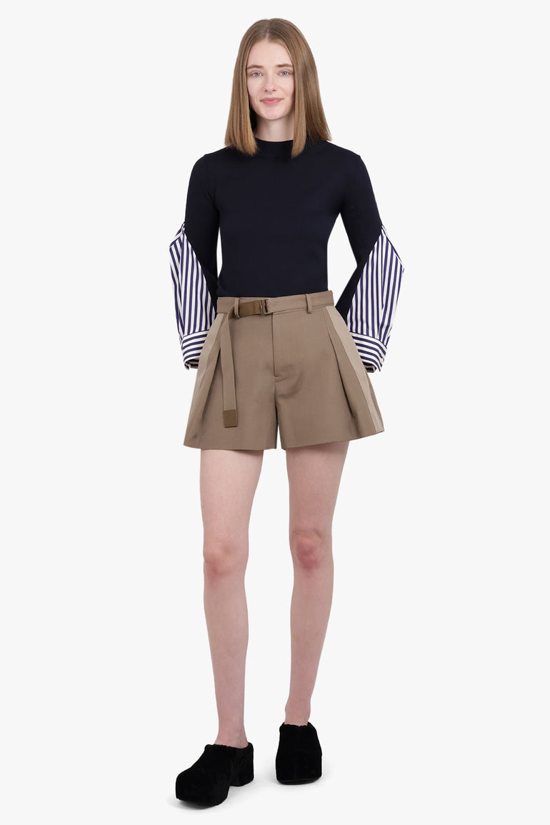 SACAI RTW Knitted Pullover With Shirting Sleeve Detail | Navy/White