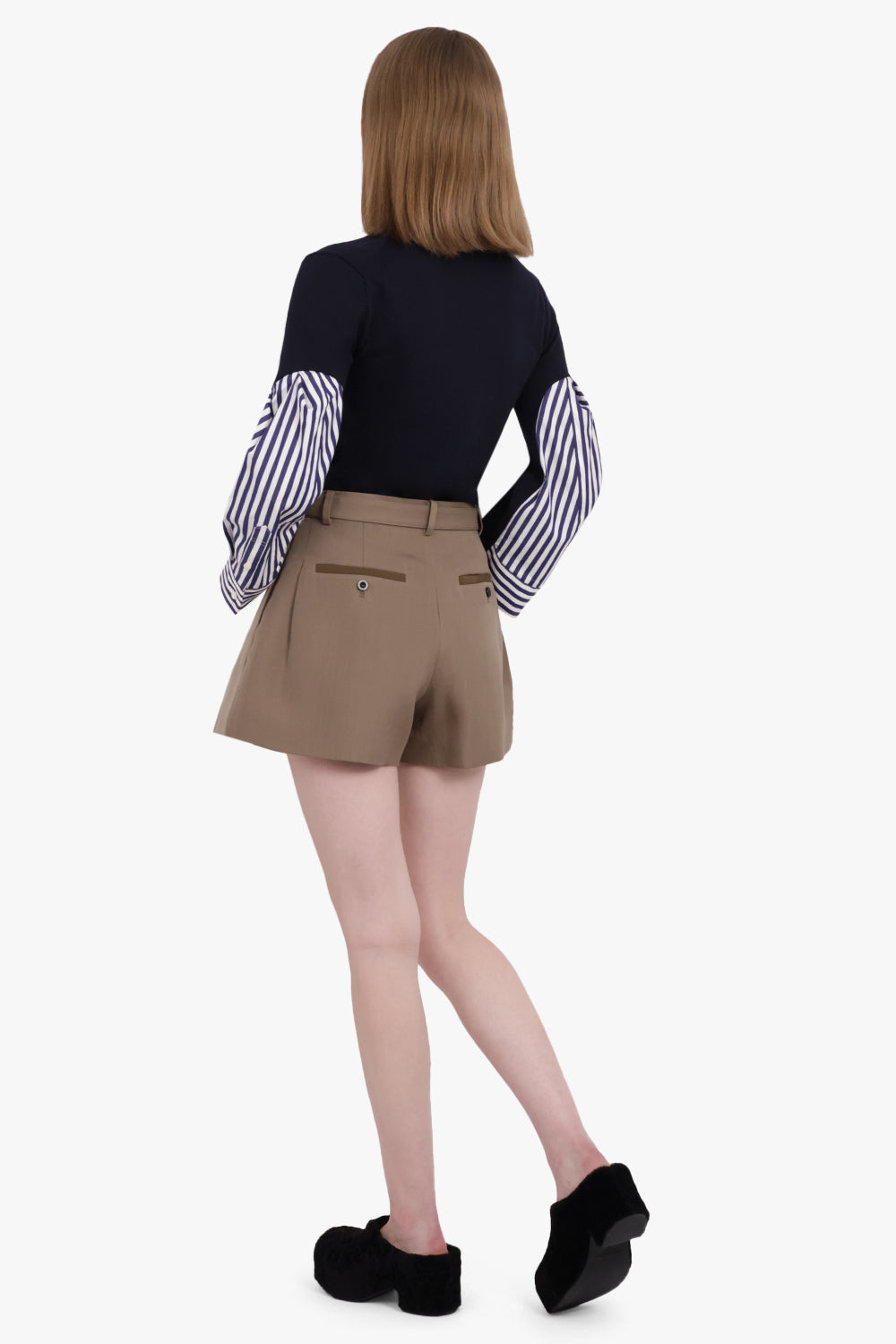 SACAI RTW Knitted Pullover With Shirting Sleeve Detail | Navy/White