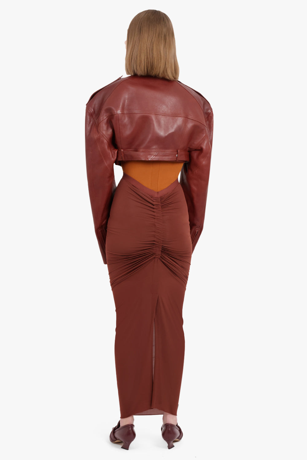 RICK OWENS RTW Cropped Leather Biker Jacket | Henna