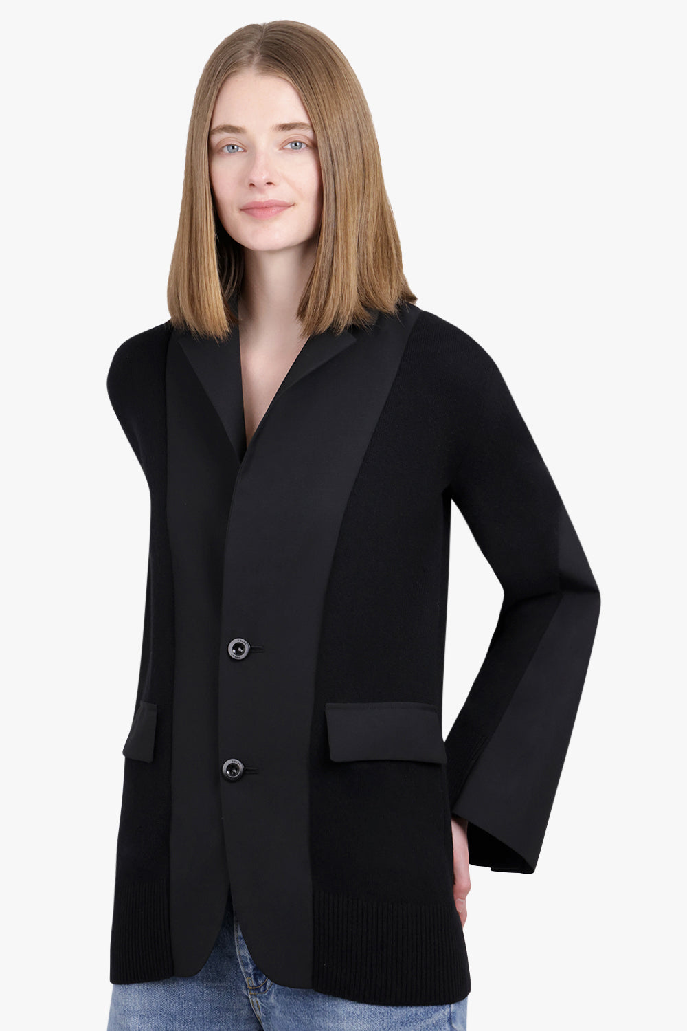 SACAI RTW Cardigan x Suiting Jacket with Balloon Sleeves | Black