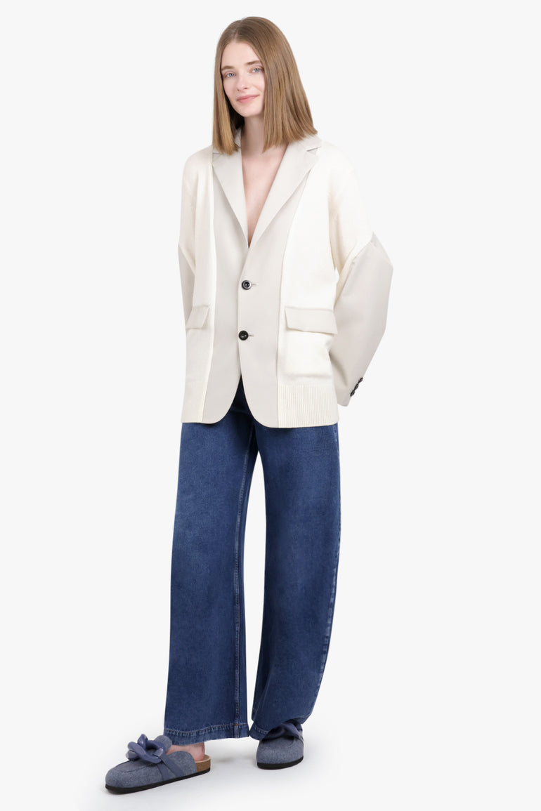 SACAI RTW Cardigan x Suiting Jacket with Balloon Sleeves | Ecru/Off White