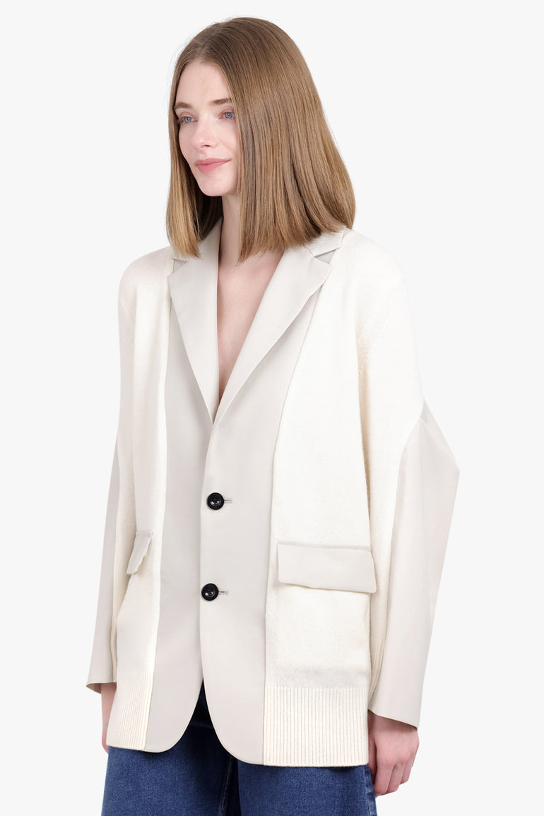 SACAI RTW Cardigan x Suiting Jacket with Balloon Sleeves | Ecru/Off White