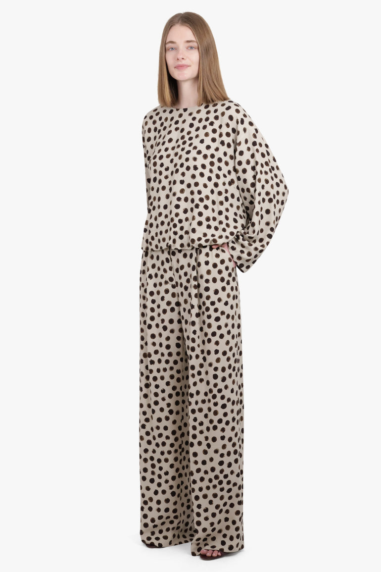 DRIES VAN NOTEN RTW Porter Polka Dot Print Straight Leg Pant | Ecru/Brown