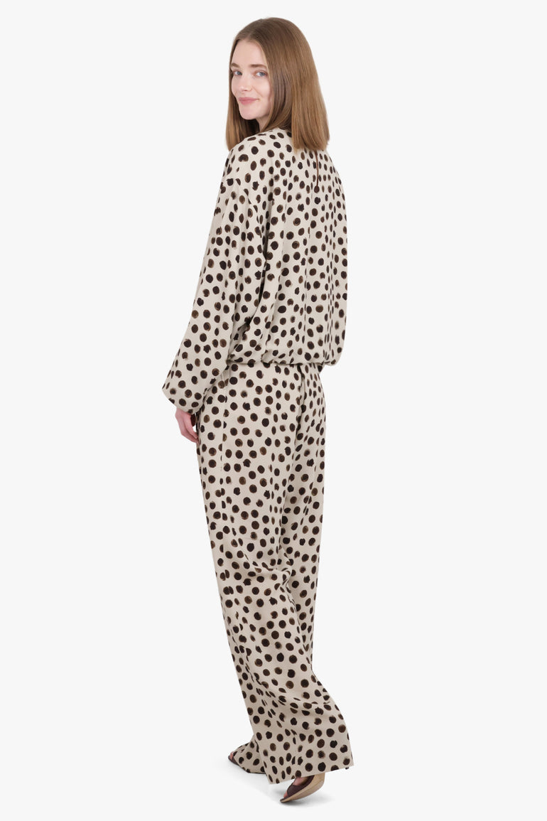 DRIES VAN NOTEN RTW Capo Polka Dot Print L/S Top | Ecru/Brown