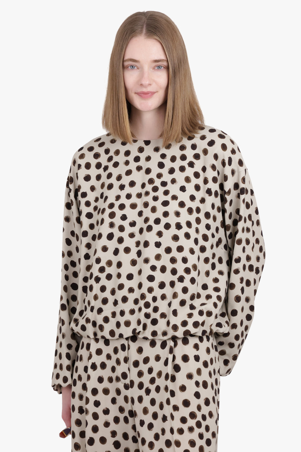 DRIES VAN NOTEN RTW Capo Polka Dot Print L/S Top | Ecru/Brown