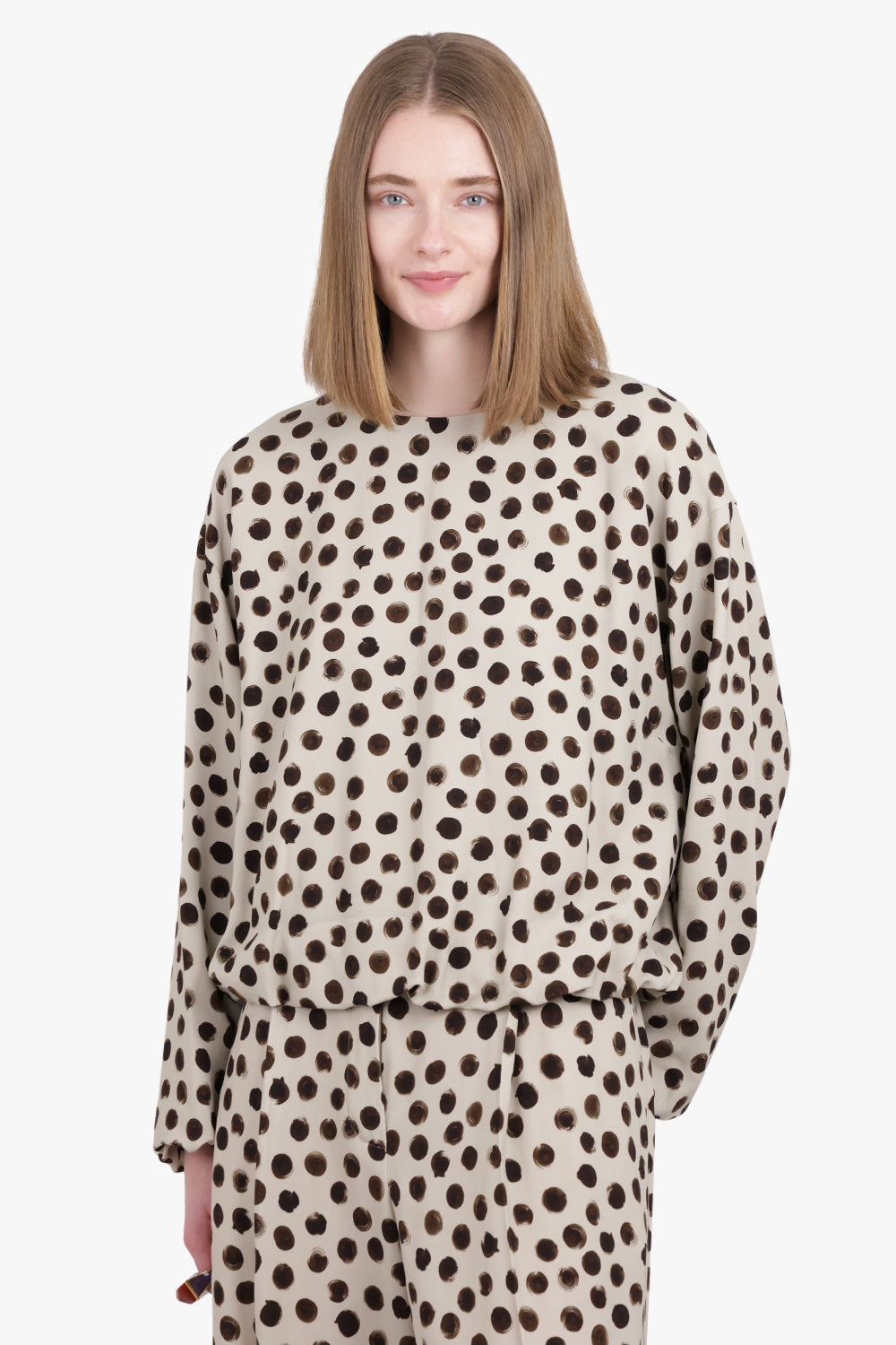 DRIES VAN NOTEN RTW Capo Polka Dot Print L/S Top | Ecru/Brown