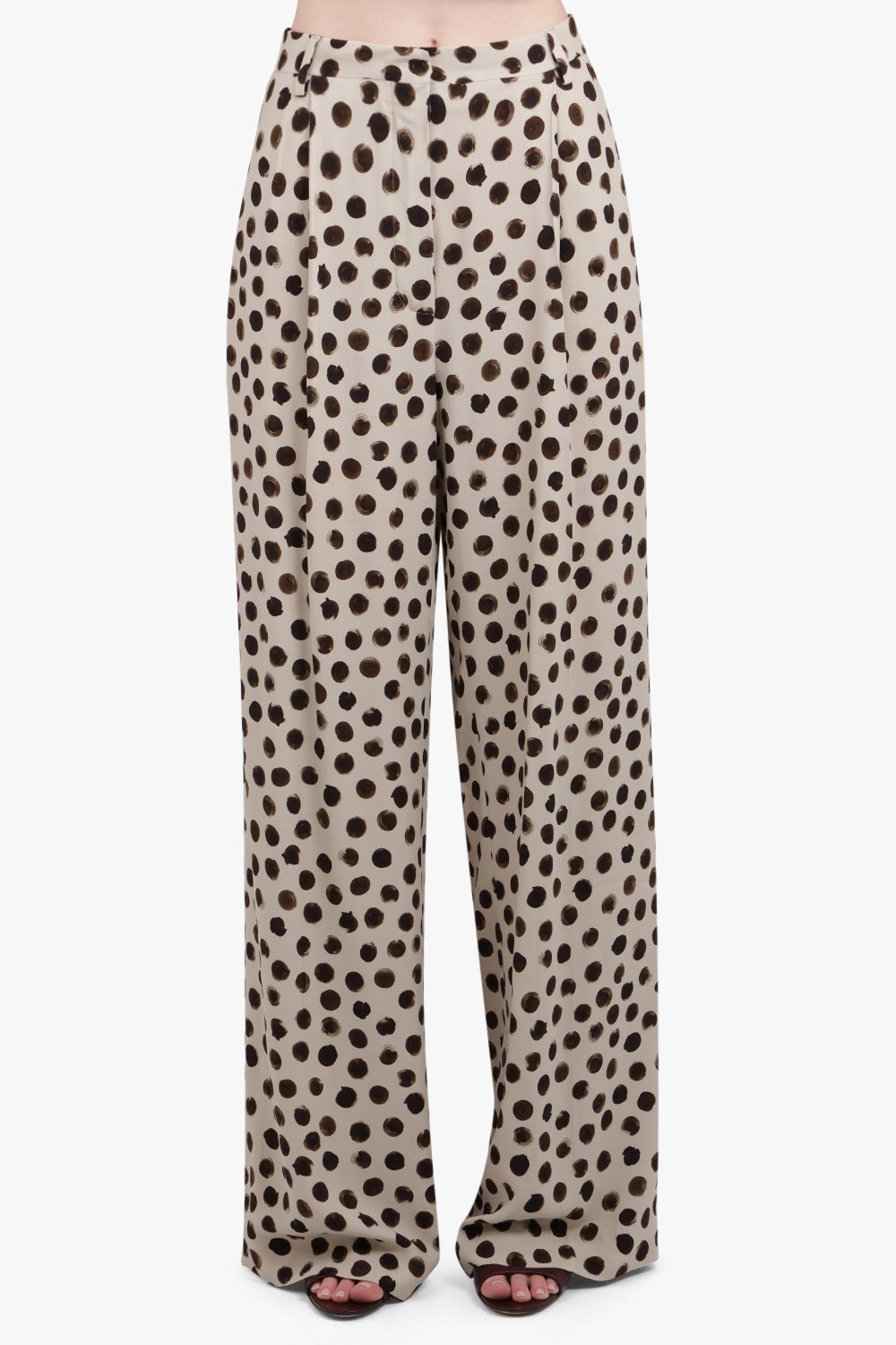 DRIES VAN NOTEN RTW Porter Polka Dot Print Straight Leg Pant | Ecru/Brown