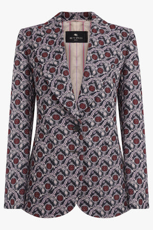 ETRO RTW Single Breasted Geometric Floral Print Jacket | Blue/Pink