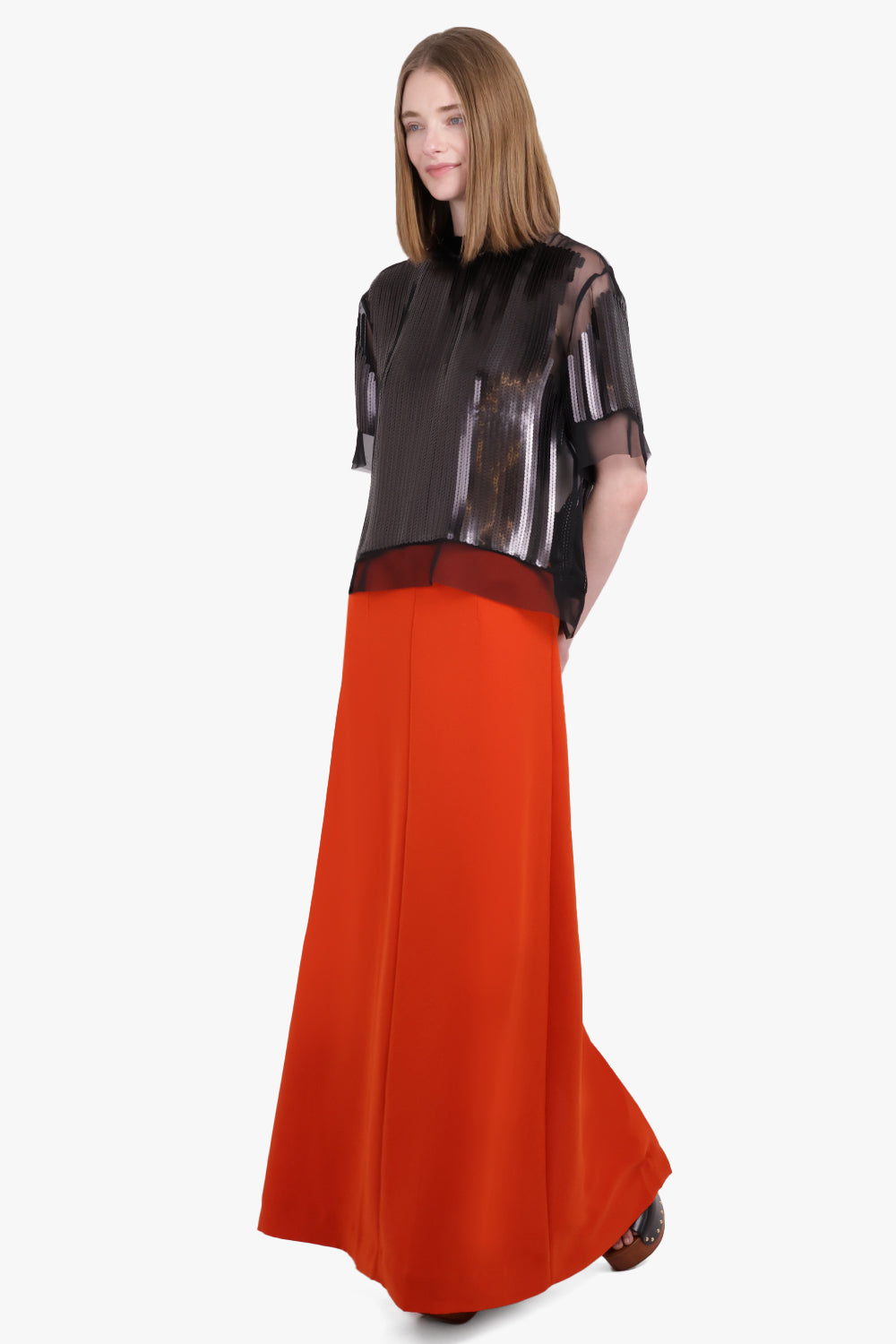 PLAN C RTW Long Line Maxi Skirt | Lobster Orange