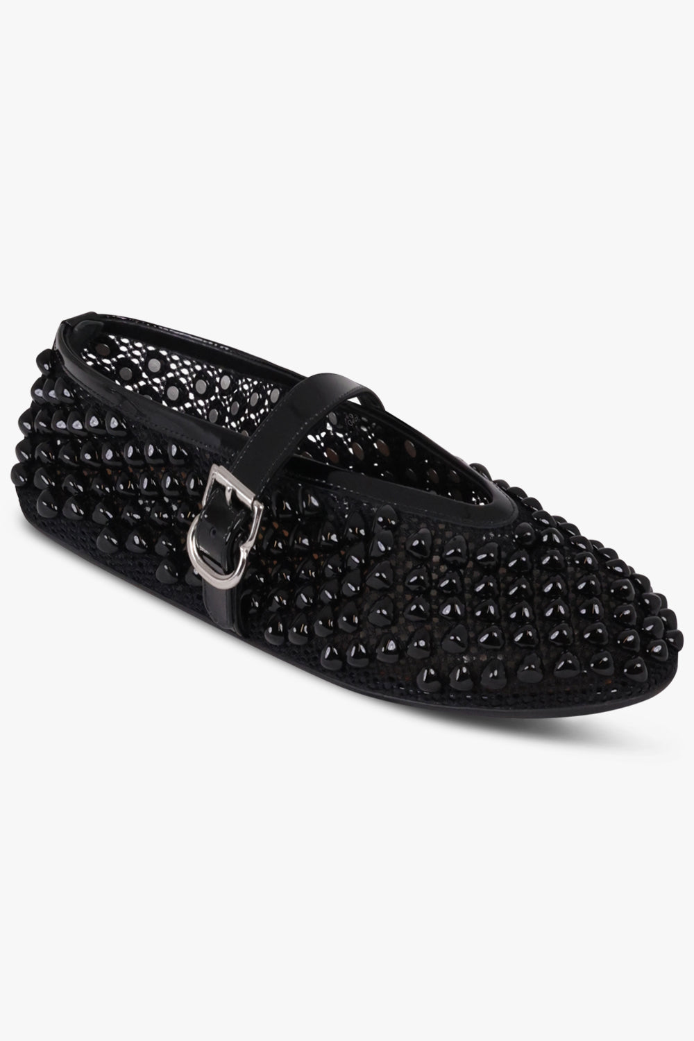 ALAIA SHOES Stud Fishnet Mesh Ballet Flat | Black