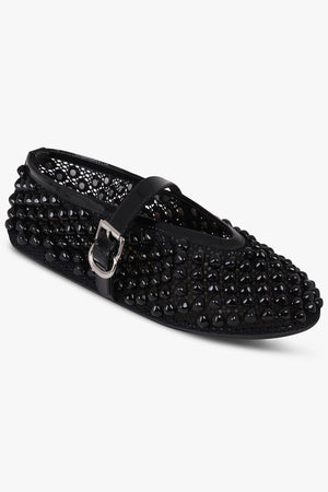 Stud Fishnet Mesh Ballet Flat | Black