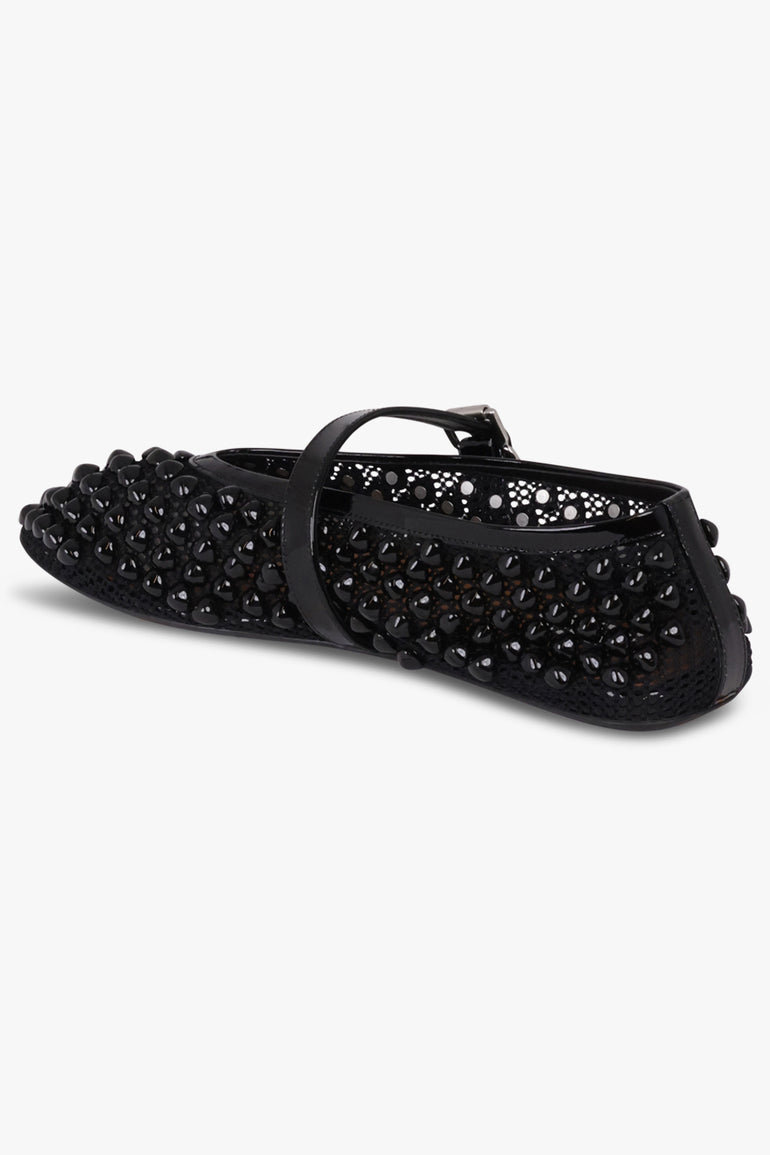 ALAIA SHOES Stud Fishnet Mesh Ballet Flat | Black