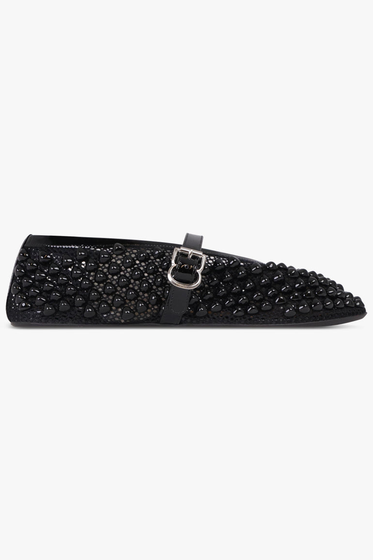 ALAIA SHOES Stud Fishnet Mesh Ballet Flat | Black