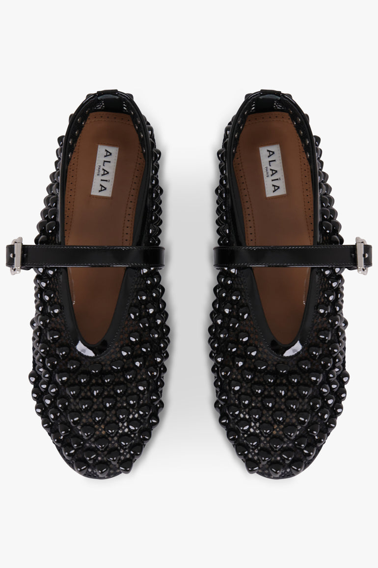 ALAIA SHOES Stud Fishnet Mesh Ballet Flat | Black