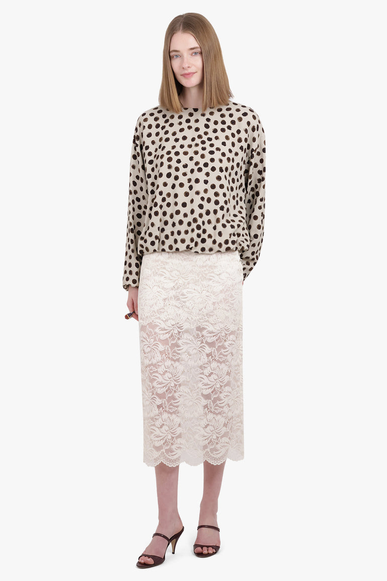 DRIES VAN NOTEN RTW Capo Polka Dot Print L/S Top | Ecru/Brown