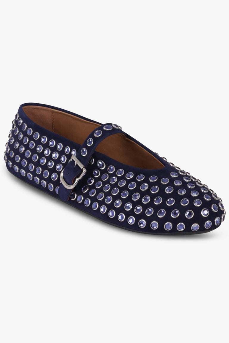 ALAIA SHOES Crystal Embellished Ballet Flat | Slate Blue