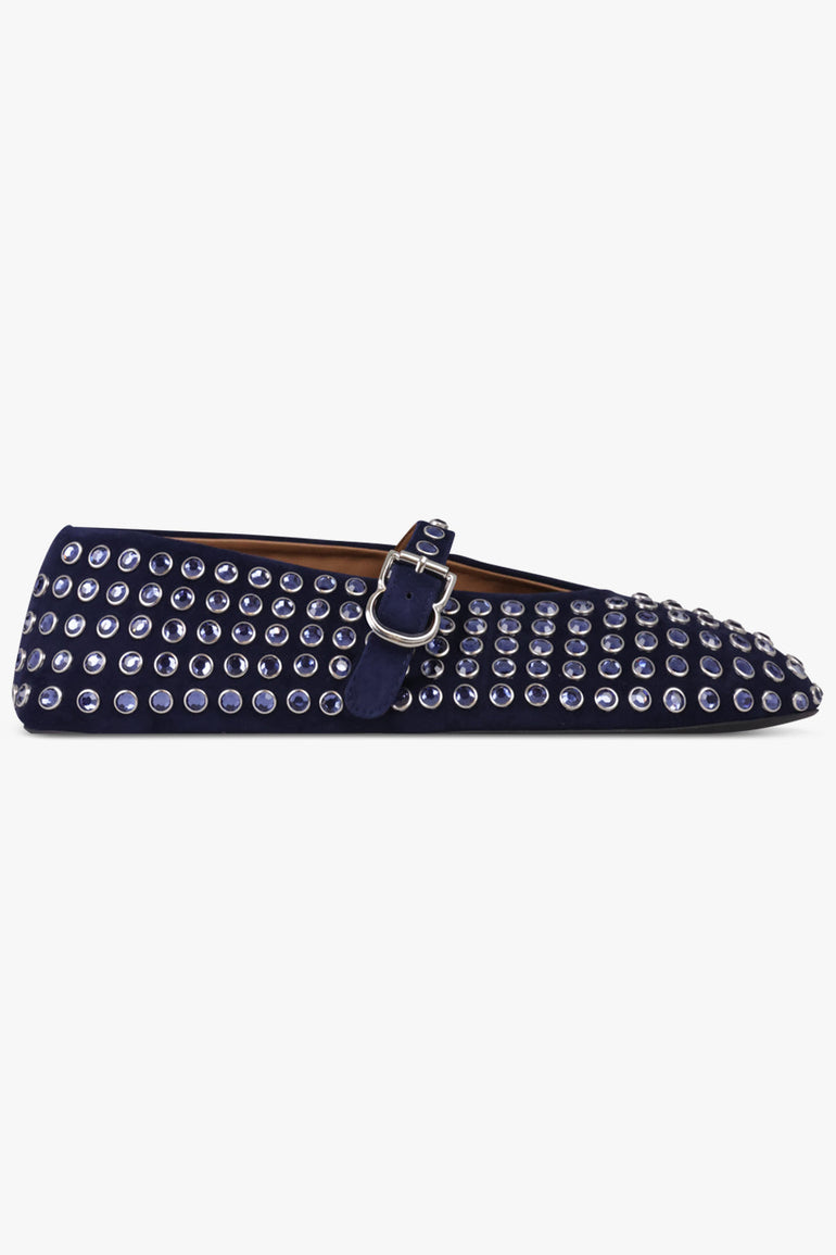 ALAIA SHOES Crystal Embellished Ballet Flat | Slate Blue