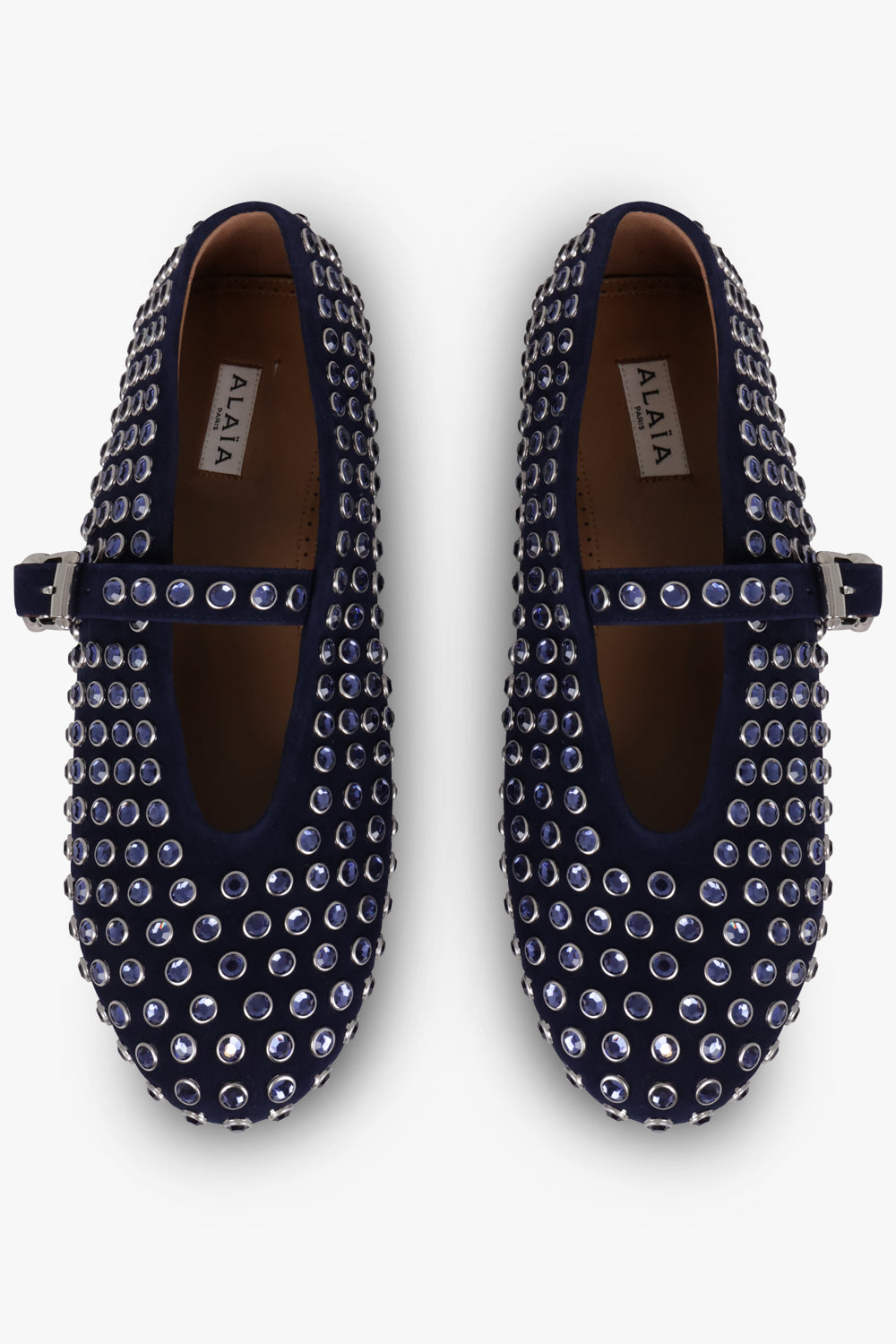 ALAIA SHOES Crystal Embellished Ballet Flat | Slate Blue