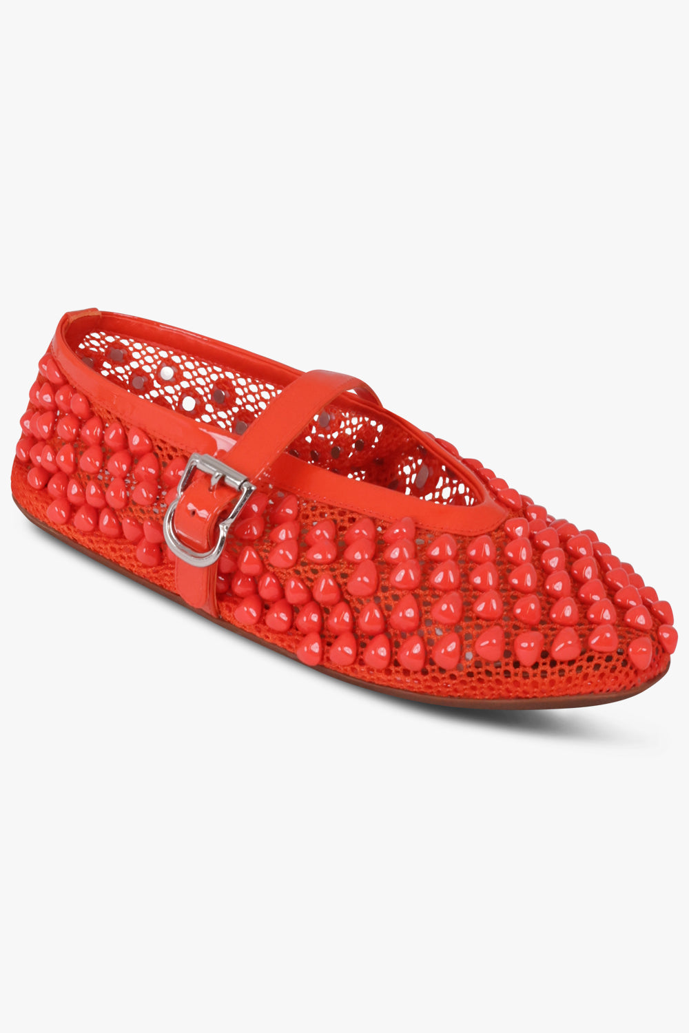 ALAIA SHOES Stud Fishnet Mesh Ballet Flat | Orange