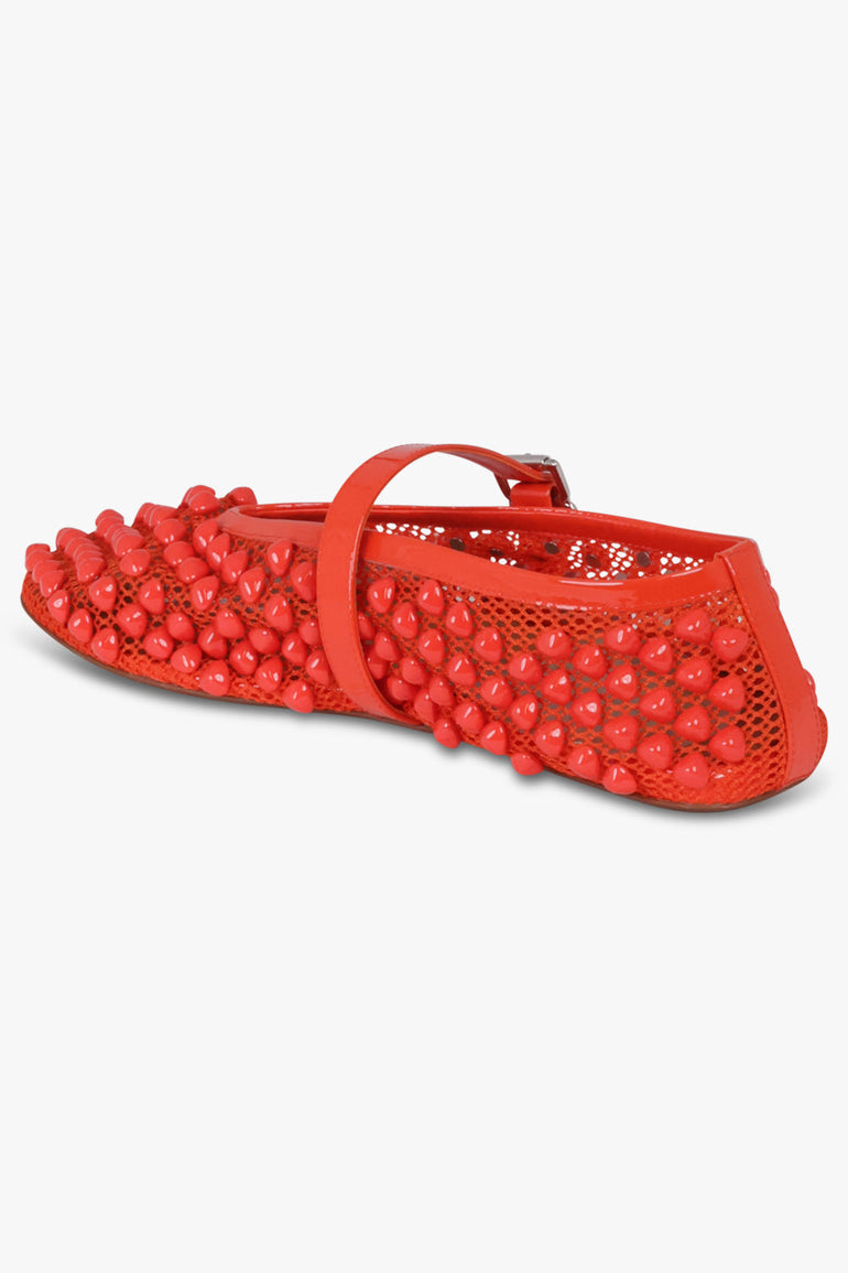 ALAIA SHOES Stud Fishnet Mesh Ballet Flat | Orange