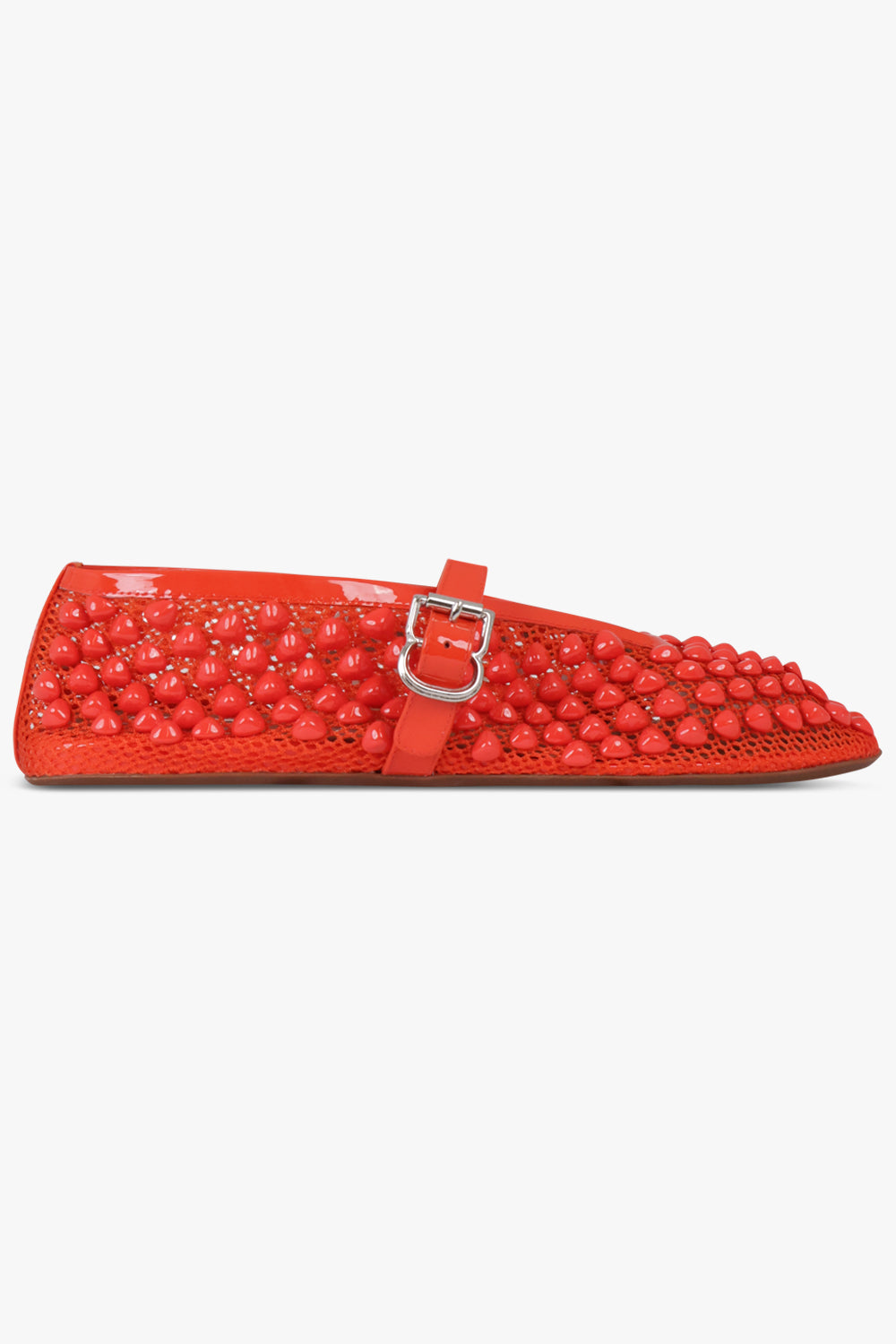 ALAIA SHOES Stud Fishnet Mesh Ballet Flat | Orange