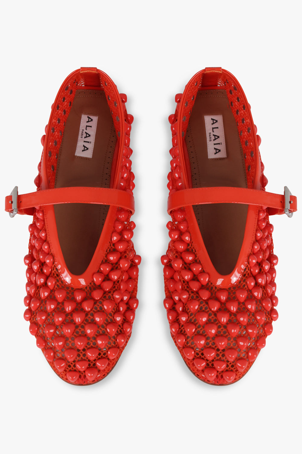 ALAIA SHOES Stud Fishnet Mesh Ballet Flat | Orange