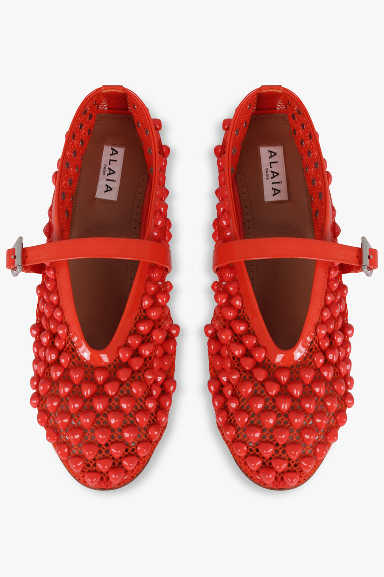 ALAIA SHOES Stud Fishnet Mesh Ballet Flat | Orange