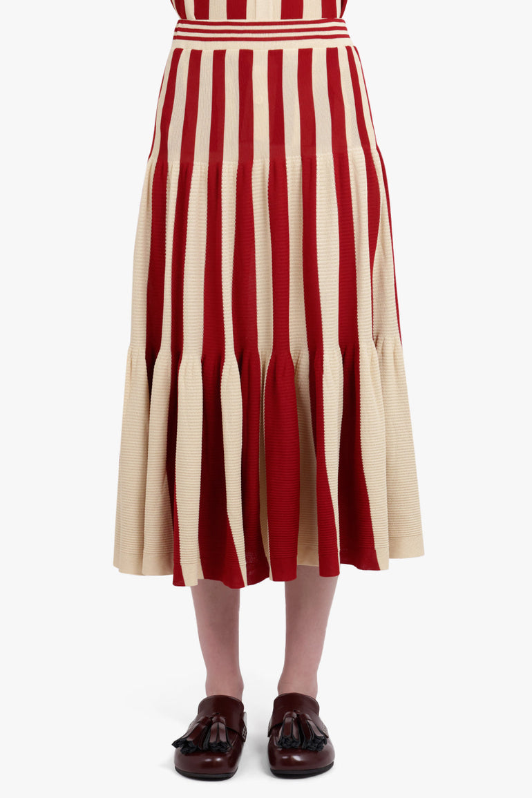 CFCL RTW Cascades Stripe Maxi Skirt | Red/Beige